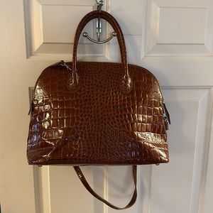 Croc Embossed Patent Leather Italian Handbag with Removable Shoulder Strap